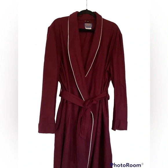 Vintage Pendleton 1970’s Pure Virgin Wool Robe Men XL Burgundy Red White trim - Picture 1 of 6